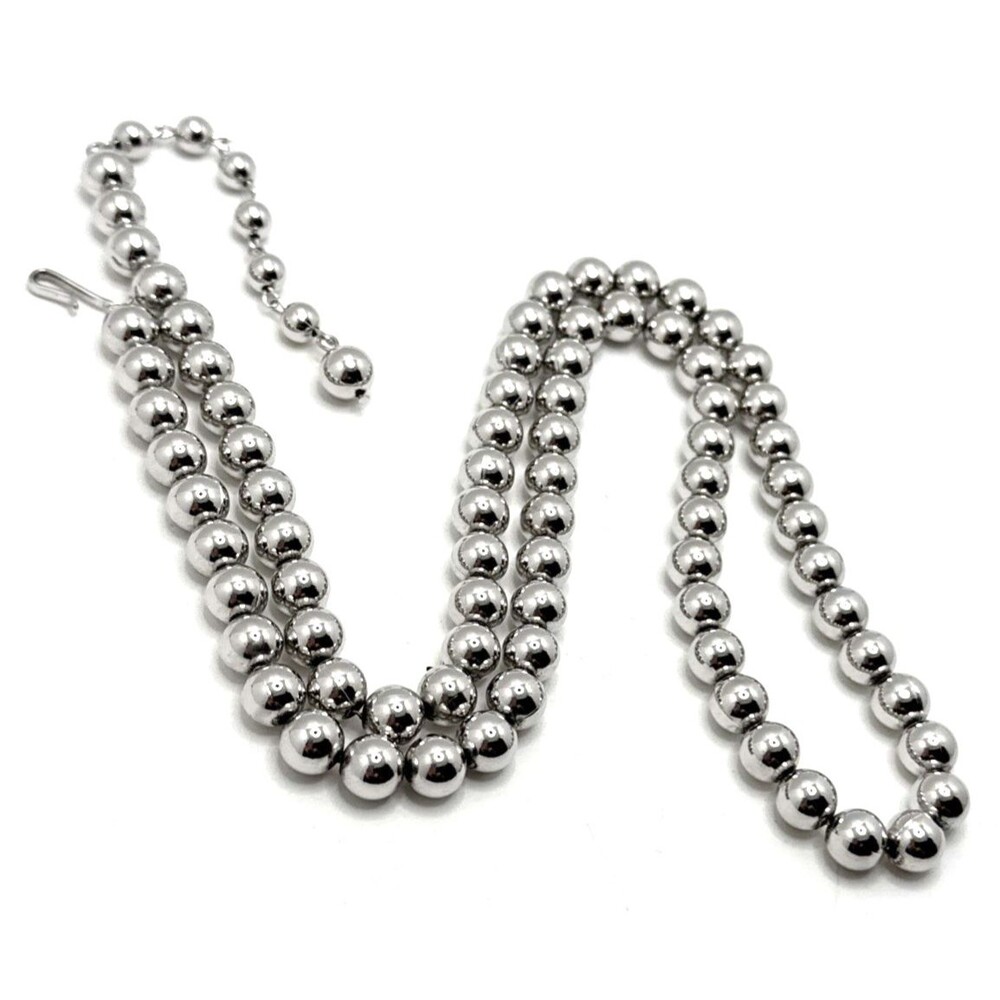 Vintage CORO Silver Tone Necklace Metal Beads on Chain Statement 25" to 28"
